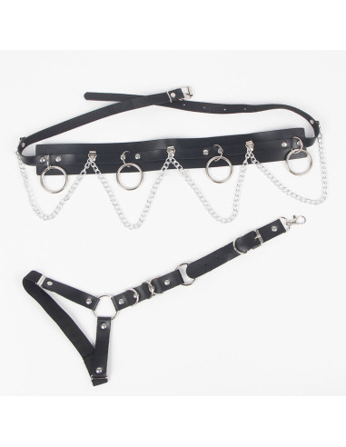 SUBBLIME - BELT AND GARTER HARNESS WITH RINGS AND CHAINDETAIL ONE SIZE