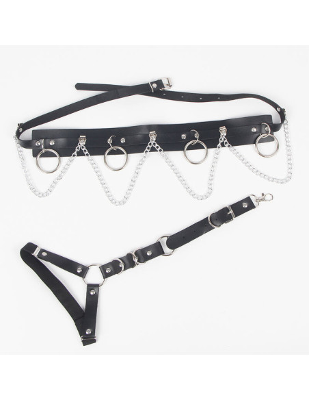 SUBBLIME - BELT AND GARTER HARNESS WITH RINGS AND CHAINDETAIL ONE SIZE
