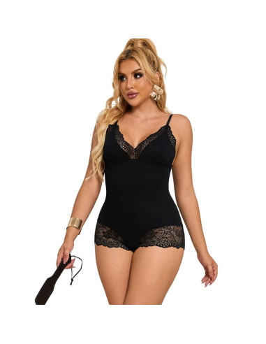 SUBBLIME - BLACK FLORAL LACE DETAIL TEDDY L-XL