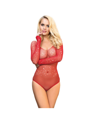 SUBBLIME - 952303 SHINY GRILL BODY WITH OFF SHOULDERS LONG SLEEVE RED ONE SIZE