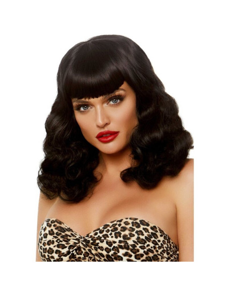 LEG AVENUE - CURLY RETRO WIG WITH BANGS LUMINISCENT BLACK