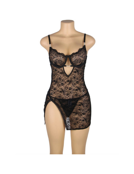 SUBBLIME - 954185 LACE BABYDOLL WITH ADJUSTABLE STRAPS BLACK S-M