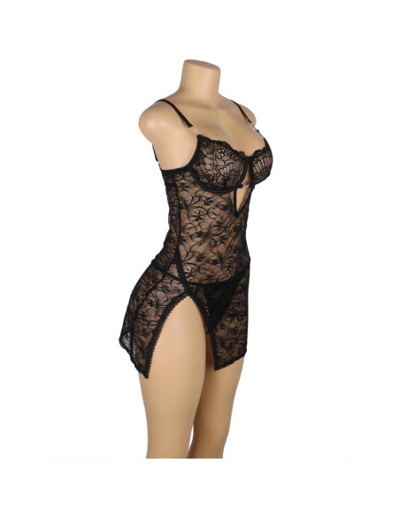 SUBBLIME - 954185 LACE BABYDOLL WITH ADJUSTABLE STRAPS BLACK S-M
