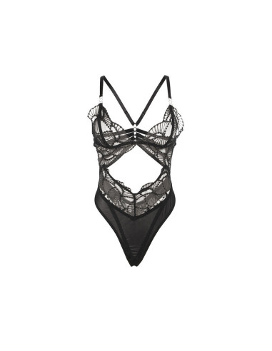 SUBBLIME - 955212 TRANSPARENT BODYSUIT WITH BLACK HOLLOW LACE S-M