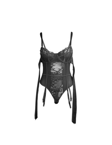 SUBBLIME - 955496 LACE BODYSUIT WITH BOWS AND GARTERS BLACK S-M