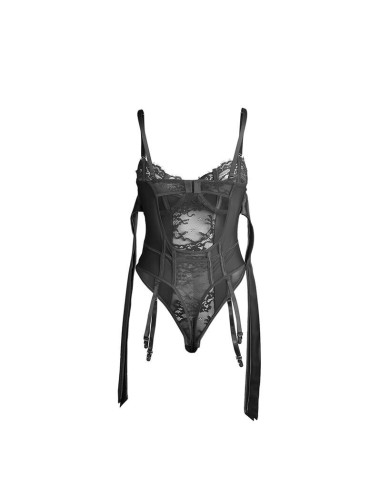 SUBBLIME - 955496 LACE BODYSUIT WITH BOWS AND GARTERS BLACK S-M