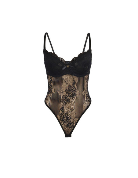 SUBBLIME - 955618 LACE BODYSUIT WITH BOTTOM CLOSURE BLACK S-M