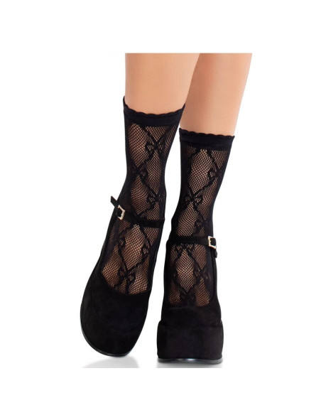 LEG AVENUE - BLACK LACE BOW LACE SOCKS