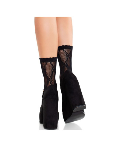 LEG AVENUE - BLACK LACE BOW LACE SOCKS