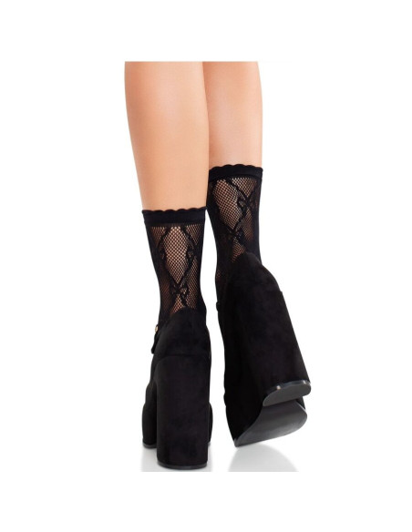 LEG AVENUE - BLACK LACE BOW LACE SOCKS