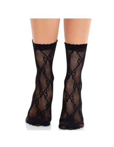 LEG AVENUE - BLACK LACE BOW LACE SOCKS