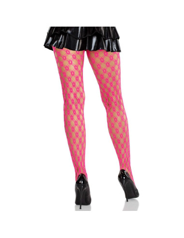 LEG AVENUE - LACE TIGHTS WITH EYELETS NEON PINK