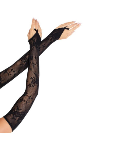LEG AVENUE - EXTRA LONG FLORAL LACE ARM WARMER GLOVES BLACK