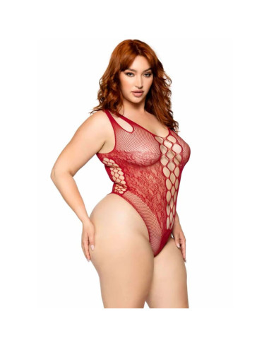 LEG AVENUE - 81641X SEAMLESS BODYSUIT BURGUNDY SIZE 1X-2X