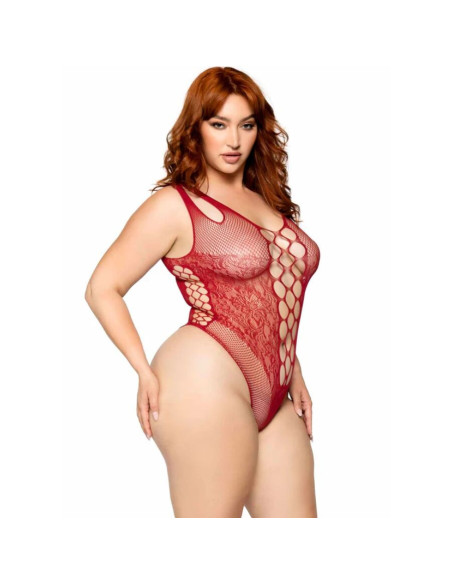 LEG AVENUE - 81641X SEAMLESS BODYSUIT BURGUNDY SIZE 1X-2X