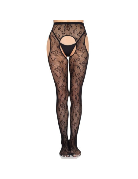 LEG AVENUE - 1967 BLOOM NET SUSPENDER TIGHTS BLACK - ONE SIZE