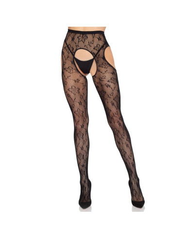 LEG AVENUE - 1967 BLOOM NET SUSPENDER TIGHTS BLACK - ONE SIZE