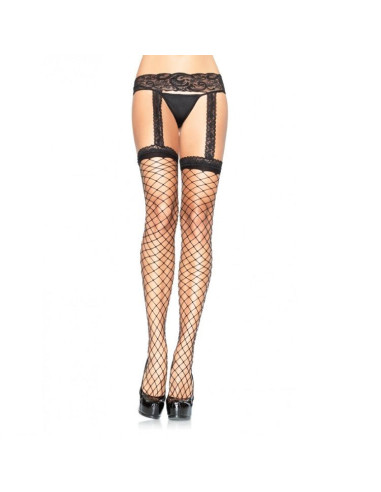 LEG AVENUE - FISHNET STOCKINGS WITH BLACK LACE GARTER GARTER