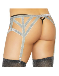 LEG AVENUE - SILVER LUREX ELASTIC GARTER BELT ONE SIZE 2