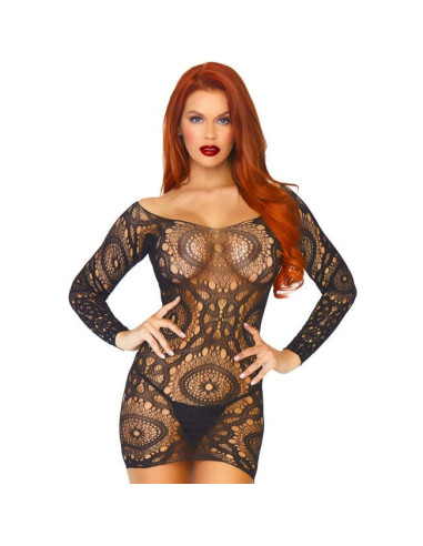 LEG AVENUE - LACE LONG SLEEVED MINI DRESS ONE SIZE