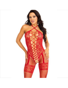 LEG AVENUE - BODYSTOCKING NECK HALTER RED HEARTS RED