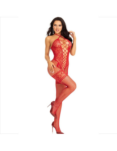 LEG AVENUE - BODYSTOCKING NECK HALTER RED HEARTS RED