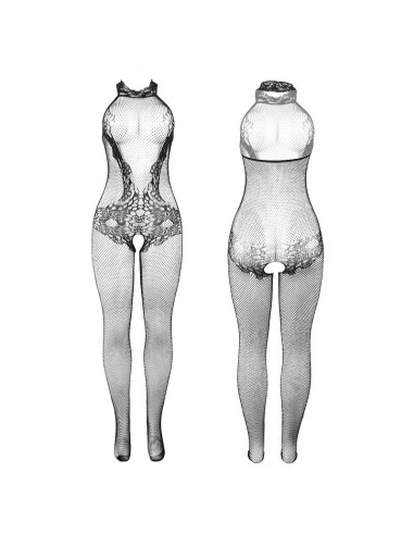 SUBBLIME - 951801 FISHNET AND LACE CROTCHLESS BODYSTOCKING WITH HIGH NECK BLACK ONE SIZE