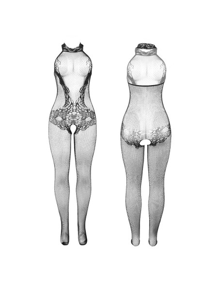 SUBBLIME - 951801 FISHNET AND LACE CROTCHLESS BODYSTOCKING WITH HIGH NECK BLACK ONE SIZE