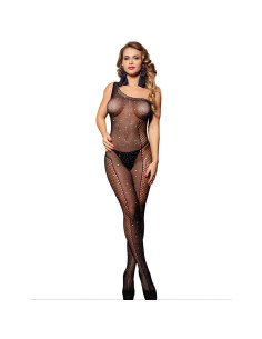 SUBBLIME - 952037 ONE SHOULDER FISHNET BODYSTOCKING WITH DIAMONDS BLACK ONE SIZE