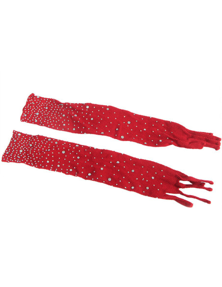 SUBBLIME - 952181 FISHNET BODYSTOCKING WITH GLOVES AND DIAMONDS RED ONE SIZE