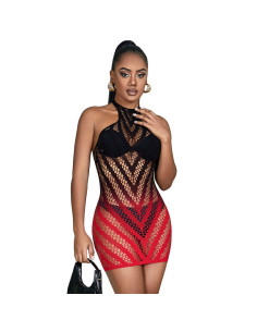 SUBBLIME - 952242 RED AND BLACK DEGRADED ELASTIC FISHNET DRESS ONE SIZE