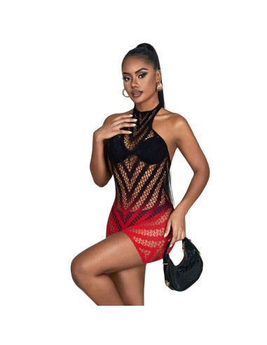 SUBBLIME - 952242 RED AND BLACK DEGRADED ELASTIC FISHNET DRESS ONE SIZE