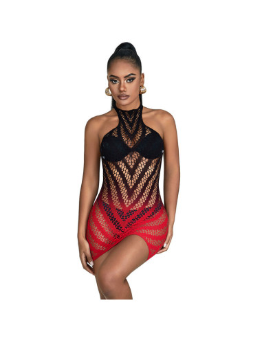 SUBBLIME - 952242 RED AND BLACK DEGRADED ELASTIC FISHNET DRESS ONE SIZE