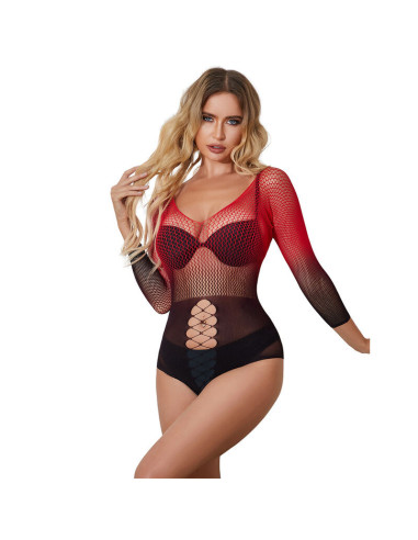 SUBBLIME - 952259 RED AND BLACK GRADIENT LONG SLEEVE ELASTIC FISHNET DRESS ONE SIZE