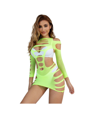SUBBLIME - 952280 GREEN LONG SLEEVE ELASTIC FISHNET DRESS ONE SIZE