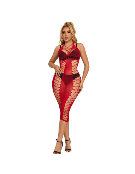SUBBLIME - 952327 LONG RED FISHNET DRESS ONE SIZE