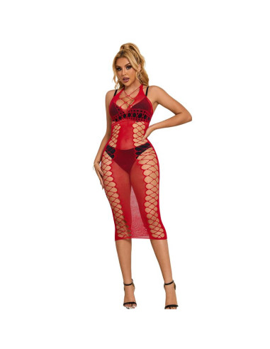 SUBBLIME - 952327 LONG RED FISHNET DRESS ONE SIZE