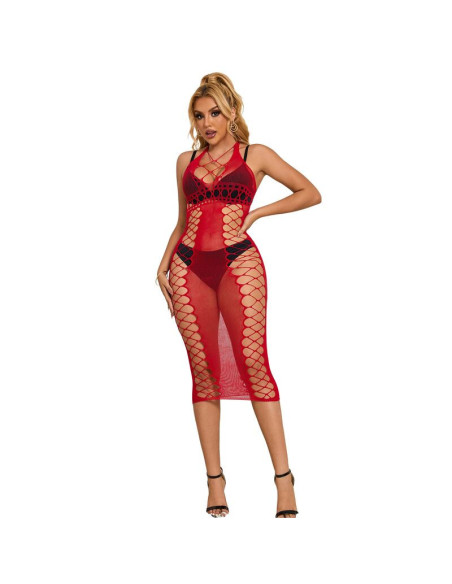 SUBBLIME - 952327 LONG RED FISHNET DRESS ONE SIZE