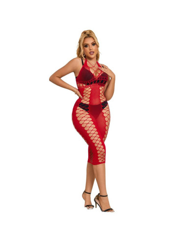SUBBLIME - 952327 LONG RED FISHNET DRESS ONE SIZE