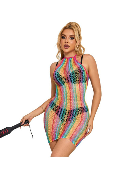 SUBBLIME - 952341 RAINBOW FISHNET DRESS ONE SIZE
