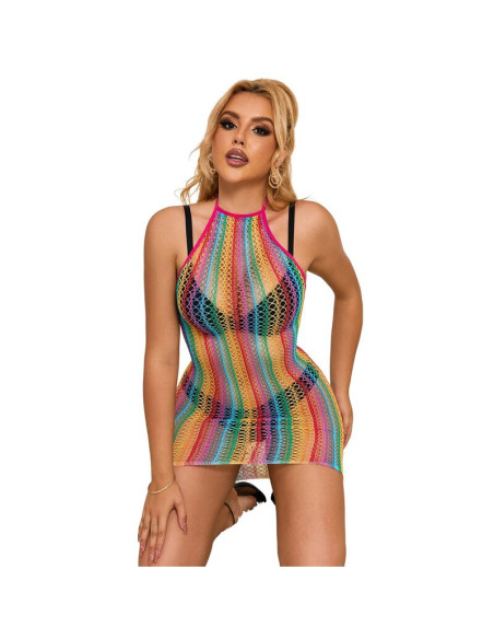 SUBBLIME - 952341 RAINBOW FISHNET DRESS ONE SIZE