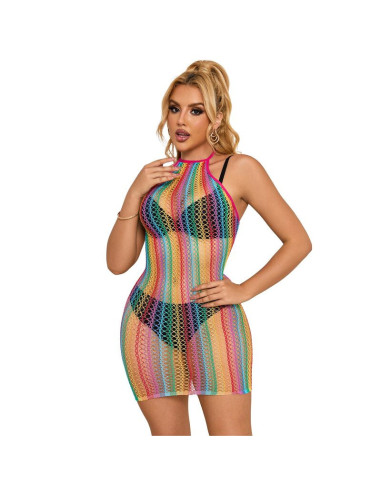 SUBBLIME - 952341 RAINBOW FISHNET DRESS ONE SIZE