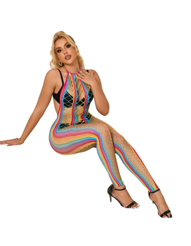 SUBBLIME - 952358 RAINBOW MESH HALTER NECK BODYSTOCKING XS-M