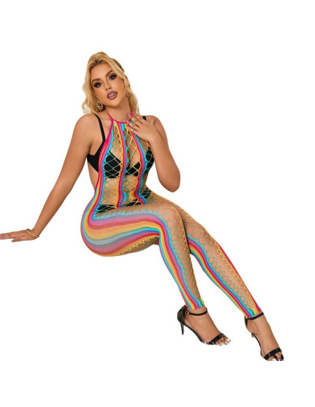 SUBBLIME - 952358 RAINBOW MESH HALTER NECK BODYSTOCKING XS-M