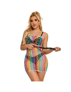 SUBBLIME - 952365 RAINBOW BARE SHOULDER FISHNET DRESS ONE SIZE