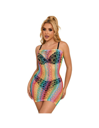 SUBBLIME - 952365 RAINBOW BARE SHOULDER FISHNET DRESS ONE SIZE