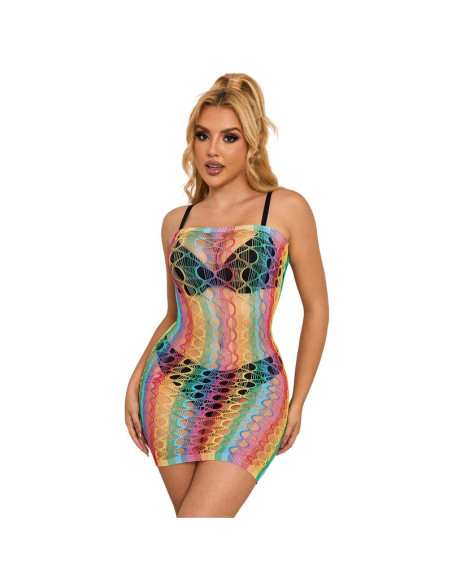 SUBBLIME - 952365 RAINBOW BARE SHOULDER FISHNET DRESS ONE SIZE