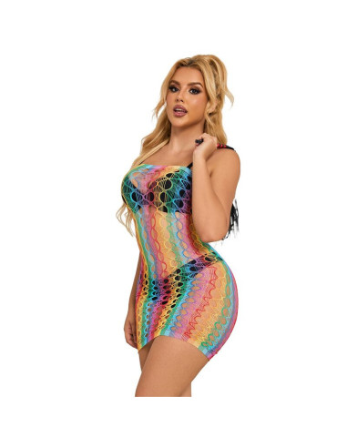 SUBBLIME - 952365 RAINBOW BARE SHOULDER FISHNET DRESS ONE SIZE