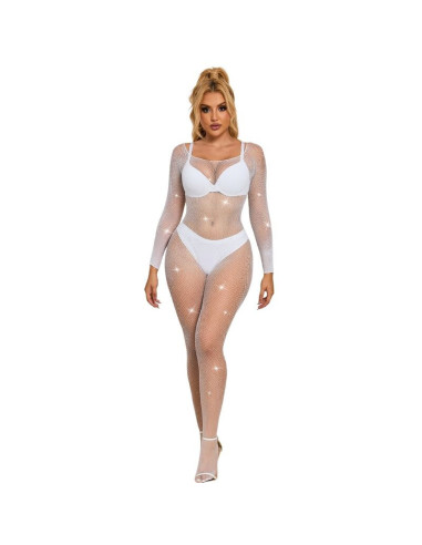 SUBBLIME - 952396 FISHNET BODYSTOCKING WITH DIAMONDS LONG SLEEVE WHITE ONE SIZE