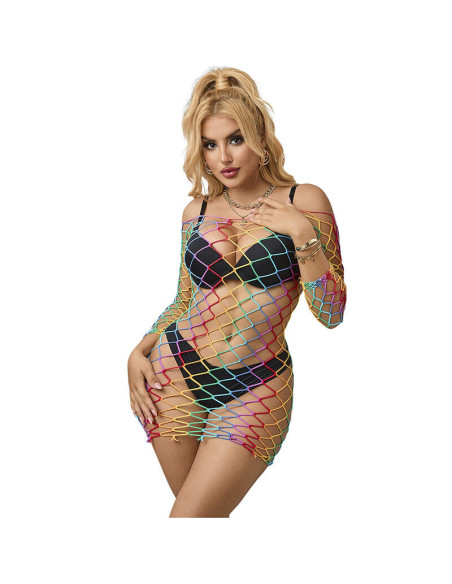 SUBBLIME - 952426 RAINBOW LONG SLEEVE FISHNET DRESS ONE SIZE